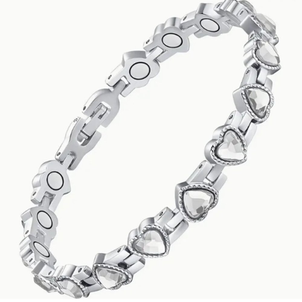 Clear Heart Shaped Lymphatic Magnetherapy 3500 Gauss Magnet Adjustable Bracelet